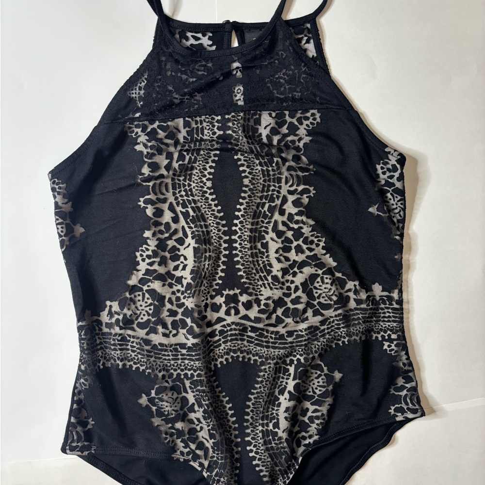 Black and Gray Patterned Halter Top